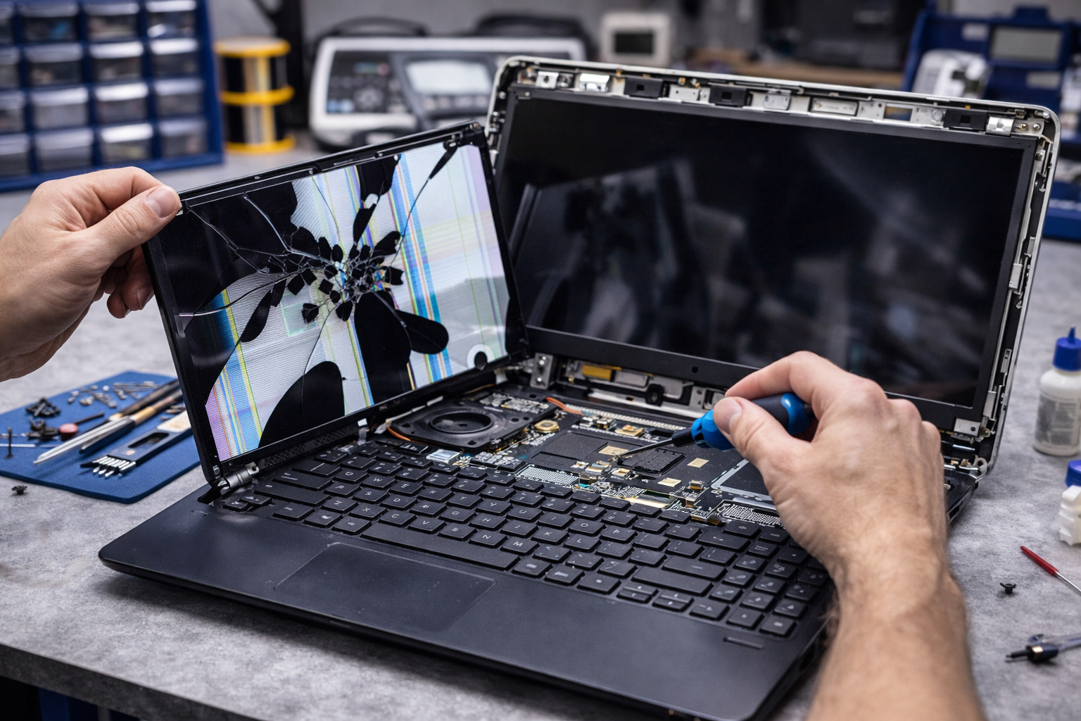 Onderzoek en vervanging van kapot laptopscherm